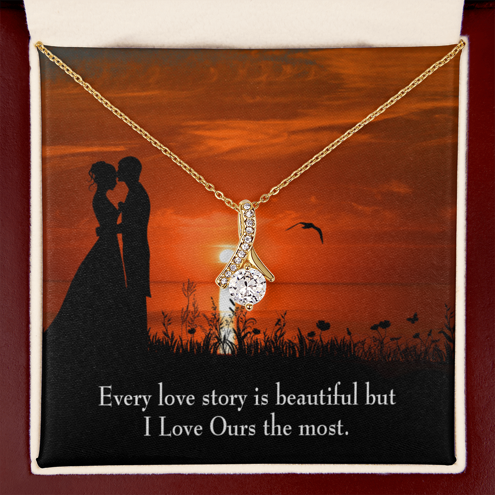 To My Girlfriend Love Our Story Alluring Ribbon Necklace Message Card-Express Your Love Gifts