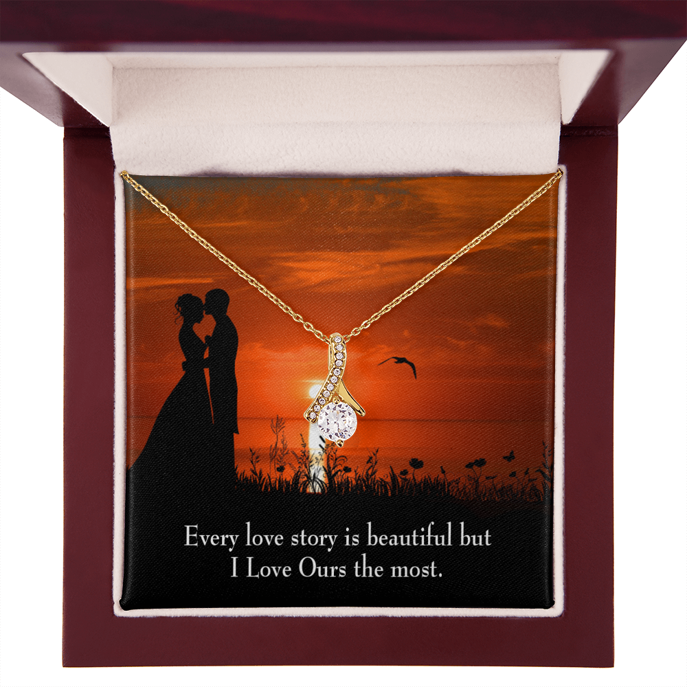 To My Girlfriend Love Our Story Alluring Ribbon Necklace Message Card-Express Your Love Gifts