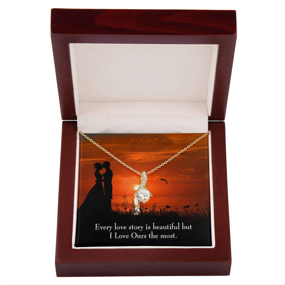 To My Girlfriend Love Our Story Alluring Ribbon Necklace Message Card-Express Your Love Gifts