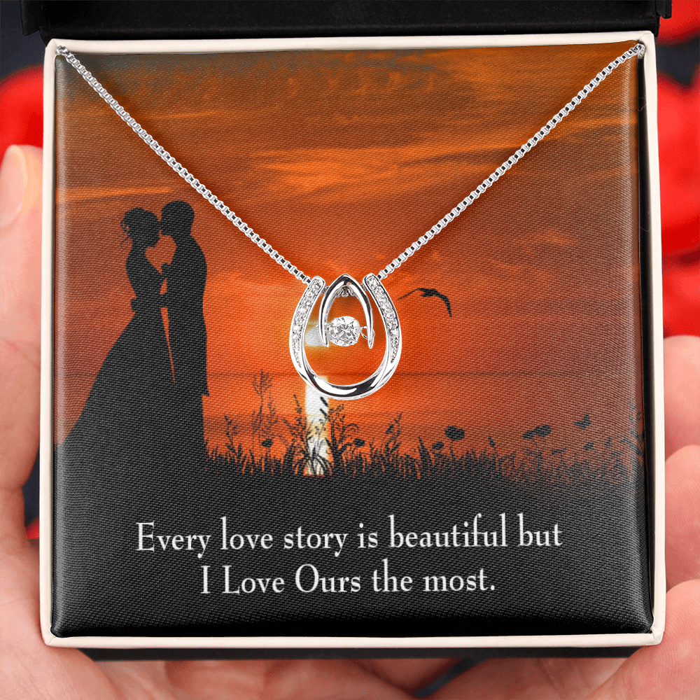 To My Girlfriend Love Our Story Lucky Horseshoe Necklace Message Card 14k w CZ Crystals-Express Your Love Gifts