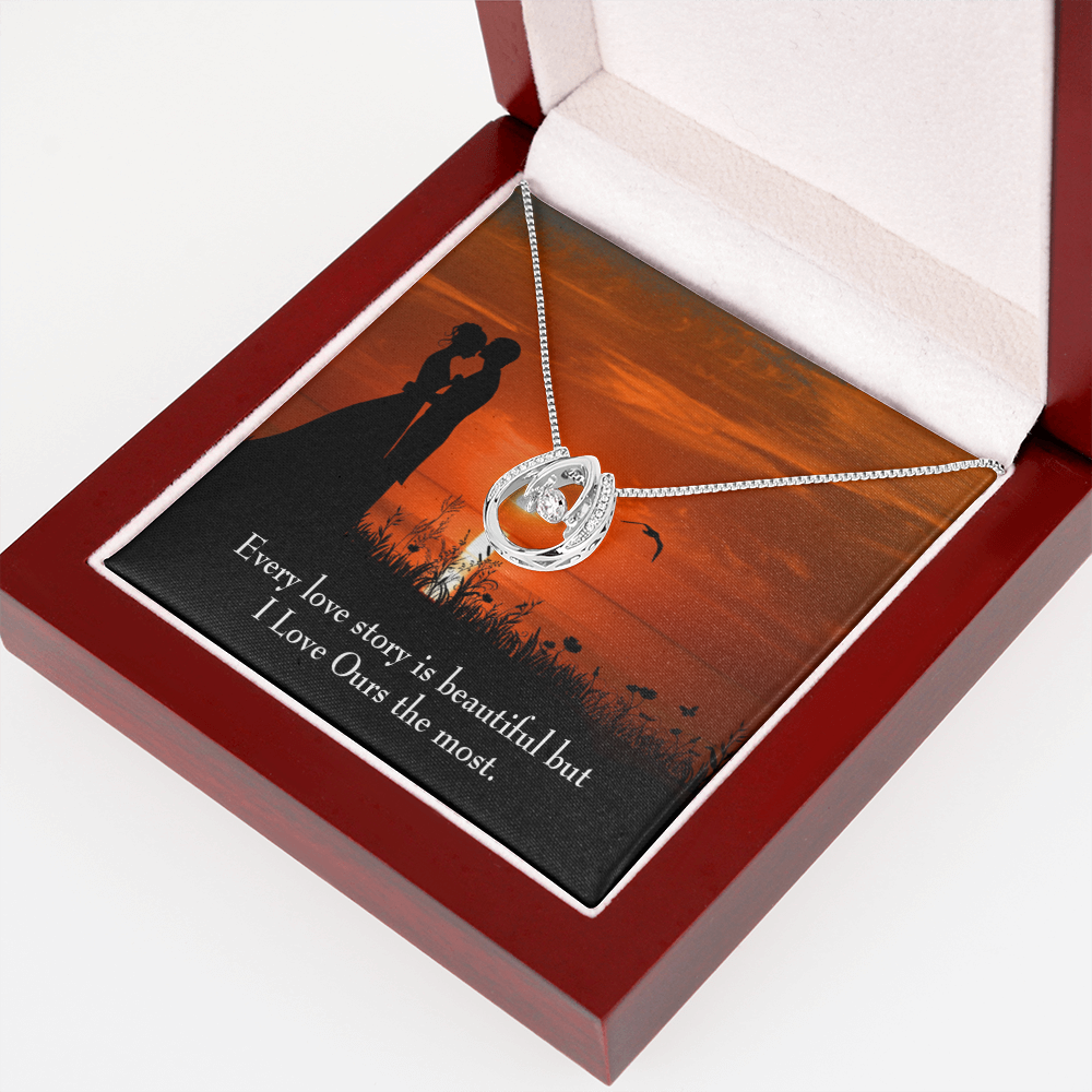 To My Girlfriend Love Our Story Lucky Horseshoe Necklace Message Card 14k w CZ Crystals-Express Your Love Gifts