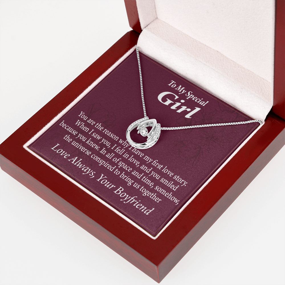 To My Girlfriend Love Story Lucky Horseshoe Necklace Message Card 14k w CZ Crystals-Express Your Love Gifts