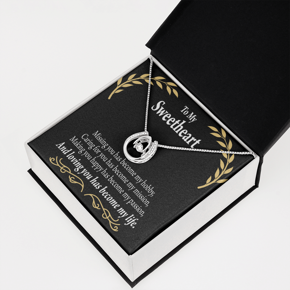 To My Girlfriend Loving You Lucky Horseshoe Necklace Message Card 14k w CZ Crystals-Express Your Love Gifts