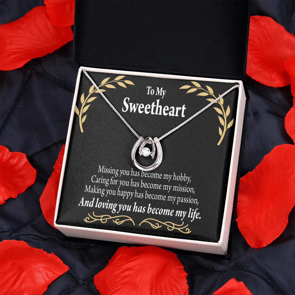 To My Girlfriend Loving You Lucky Horseshoe Necklace Message Card 14k w CZ Crystals-Express Your Love Gifts
