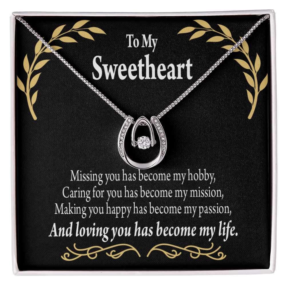 To My Girlfriend Loving You Lucky Horseshoe Necklace Message Card 14k w CZ Crystals-Express Your Love Gifts