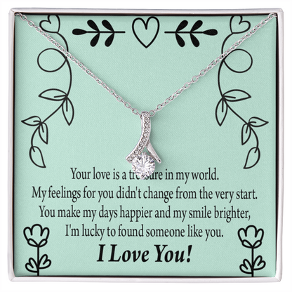 To My Girlfriend Lucky Alluring Ribbon Necklace Message Card-Express Your Love Gifts