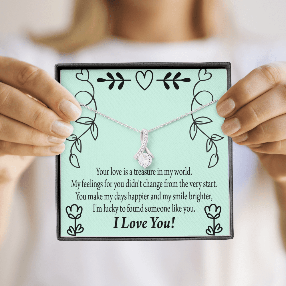 To My Girlfriend Lucky Alluring Ribbon Necklace Message Card-Express Your Love Gifts