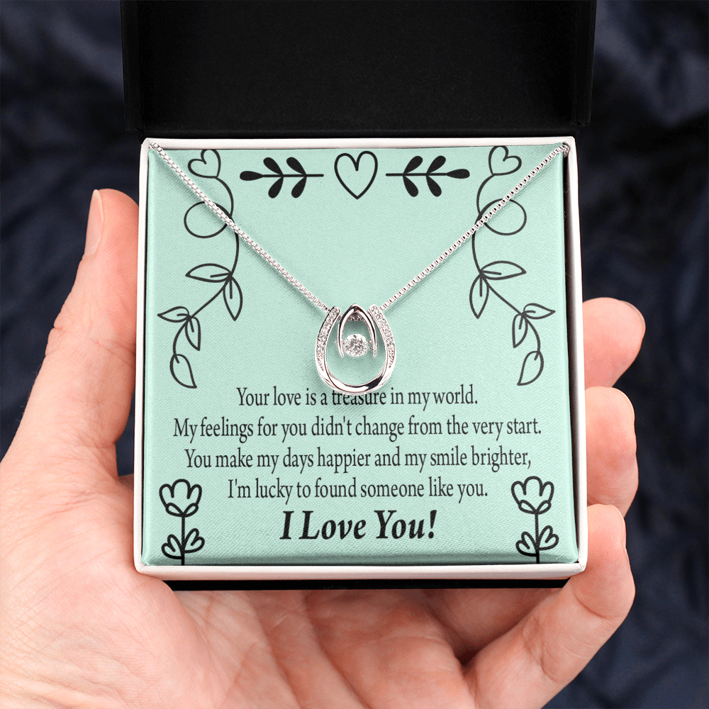 To My Girlfriend Lucky Lucky Horseshoe Necklace Message Card 14k w CZ Crystals-Express Your Love Gifts
