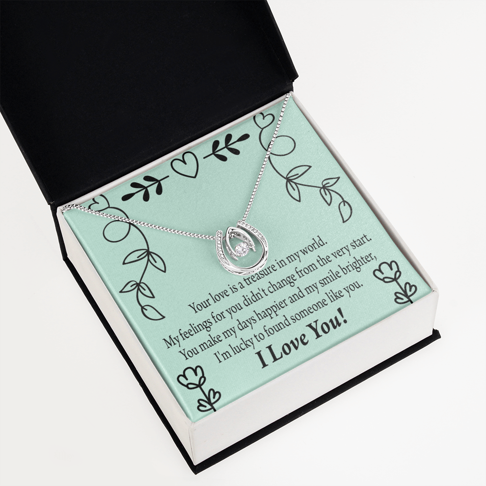 To My Girlfriend Lucky Lucky Horseshoe Necklace Message Card 14k w CZ Crystals-Express Your Love Gifts