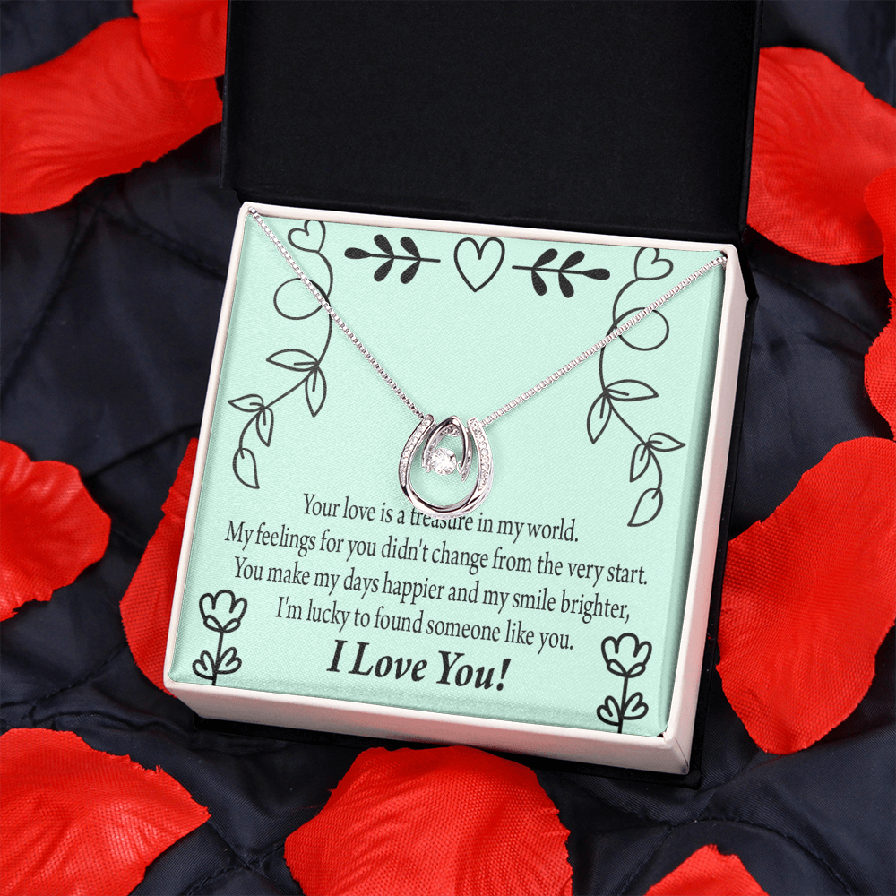 To My Girlfriend Lucky Lucky Horseshoe Necklace Message Card 14k w CZ Crystals-Express Your Love Gifts