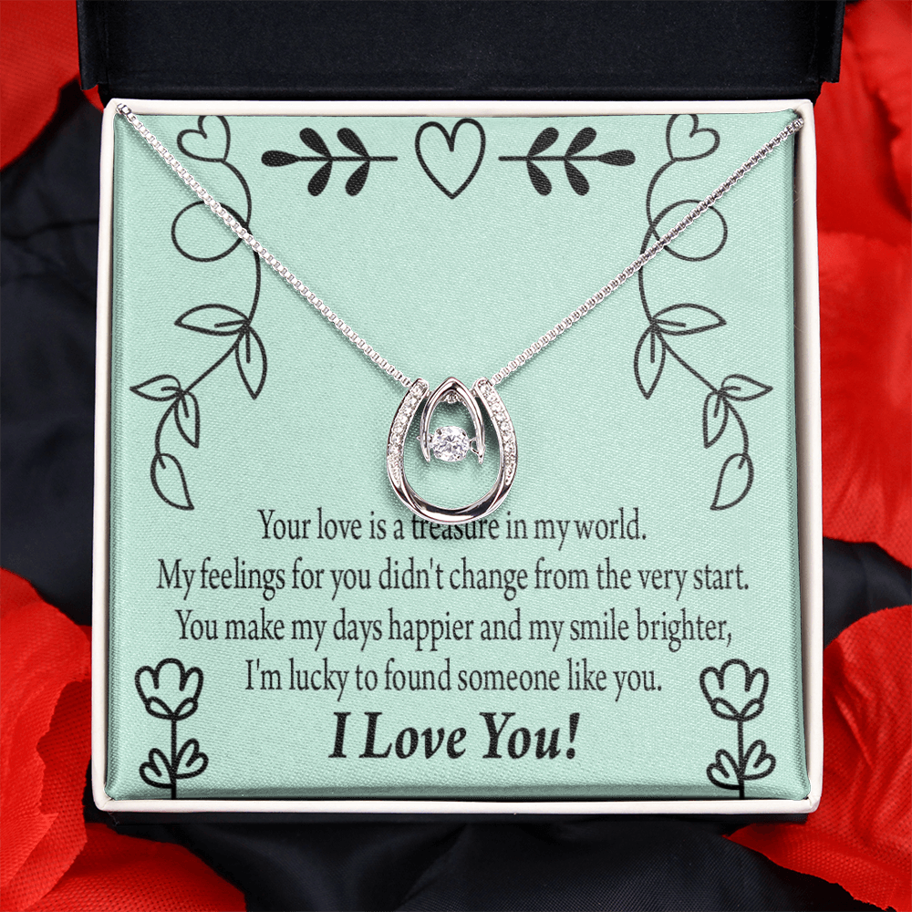 To My Girlfriend Lucky Lucky Horseshoe Necklace Message Card 14k w CZ Crystals-Express Your Love Gifts