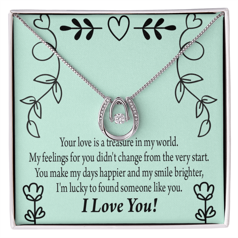 To My Girlfriend Lucky Lucky Horseshoe Necklace Message Card 14k w CZ Crystals-Express Your Love Gifts