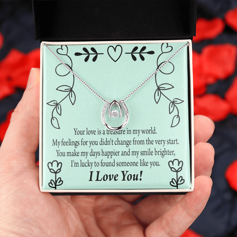 To My Girlfriend Lucky Lucky Horseshoe Necklace Message Card 14k w CZ Crystals-Express Your Love Gifts