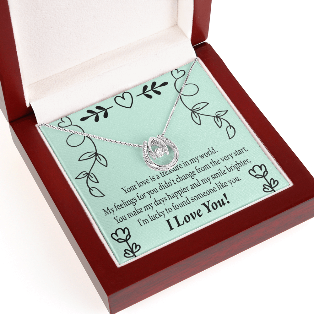 To My Girlfriend Lucky Lucky Horseshoe Necklace Message Card 14k w CZ Crystals-Express Your Love Gifts