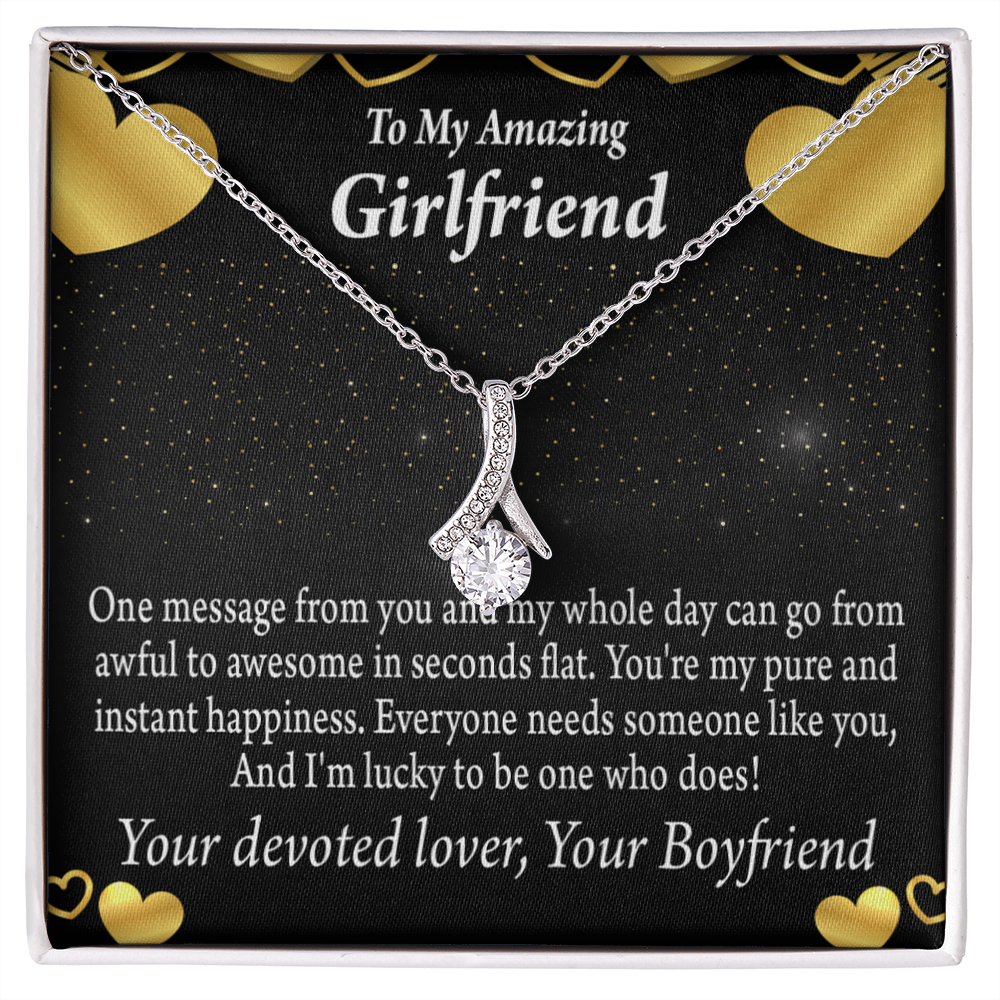 To My Girlfriend Lucky To Have You Alluring Ribbon Necklace Message Card-Express Your Love Gifts