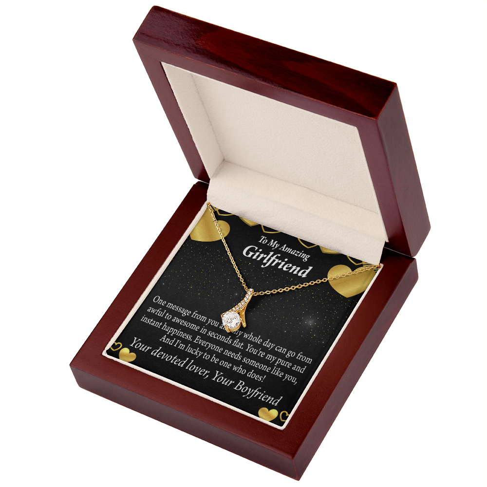 To My Girlfriend Lucky To Have You Alluring Ribbon Necklace Message Card-Express Your Love Gifts