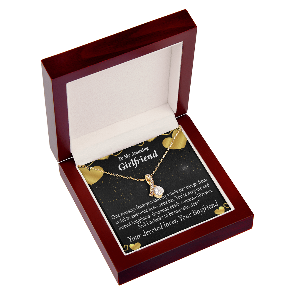 To My Girlfriend Lucky To Have You Alluring Ribbon Necklace Message Card-Express Your Love Gifts