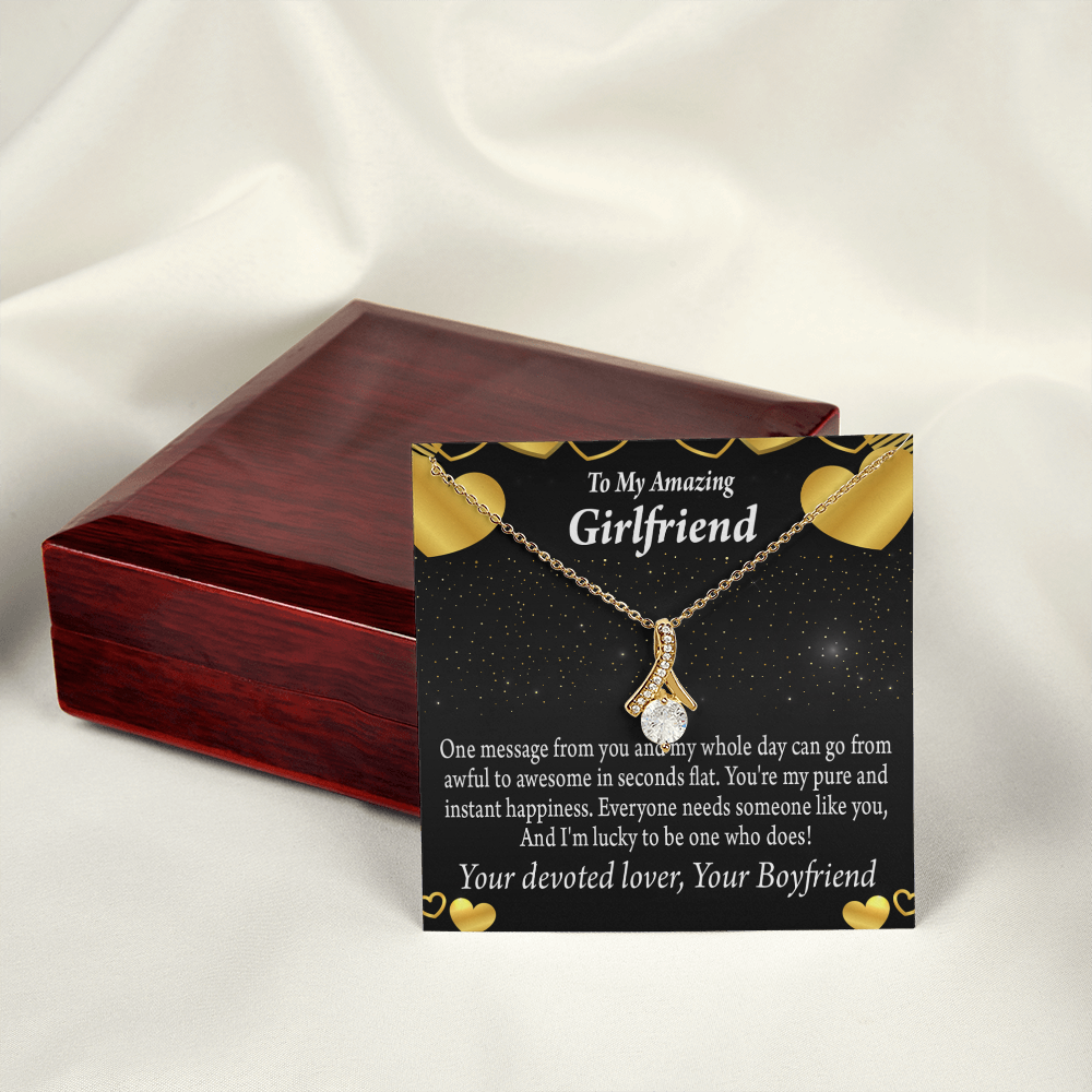 To My Girlfriend Lucky To Have You Alluring Ribbon Necklace Message Card-Express Your Love Gifts