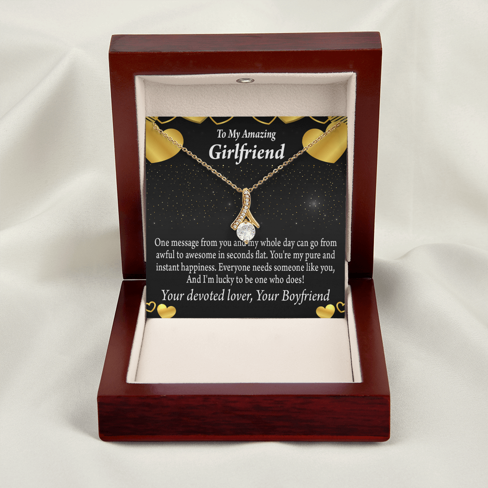 To My Girlfriend Lucky To Have You Alluring Ribbon Necklace Message Card-Express Your Love Gifts