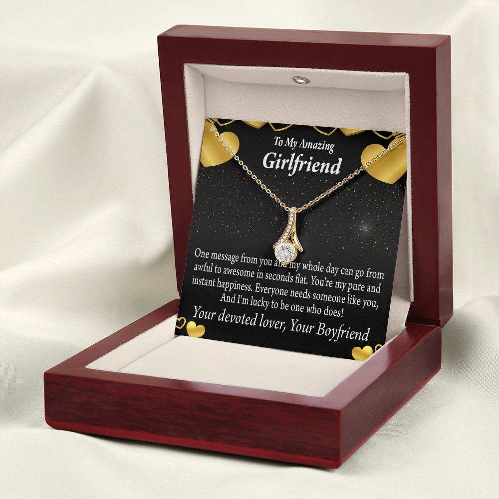 To My Girlfriend Lucky To Have You Alluring Ribbon Necklace Message Card-Express Your Love Gifts
