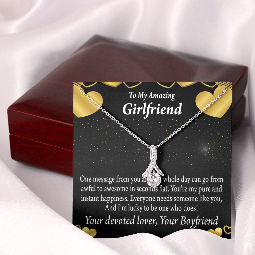 To My Girlfriend Lucky To Have You Alluring Ribbon Necklace Message Card-Express Your Love Gifts