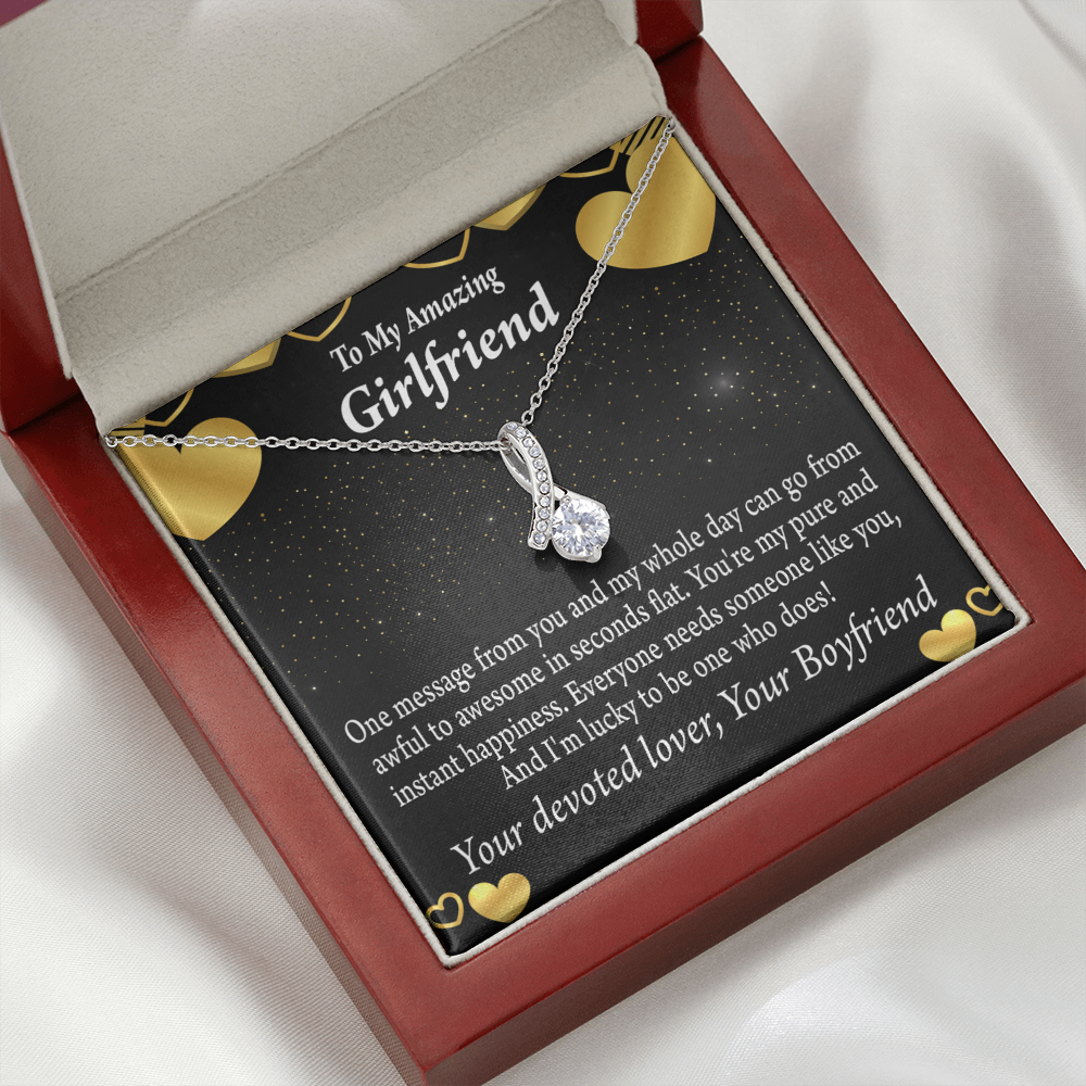 To My Girlfriend Lucky To Have You Alluring Ribbon Necklace Message Card-Express Your Love Gifts