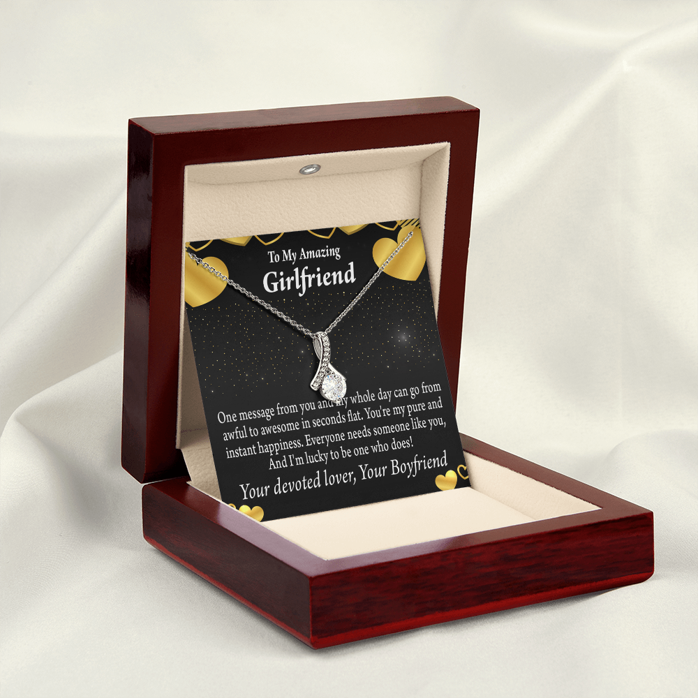To My Girlfriend Lucky To Have You Alluring Ribbon Necklace Message Card-Express Your Love Gifts