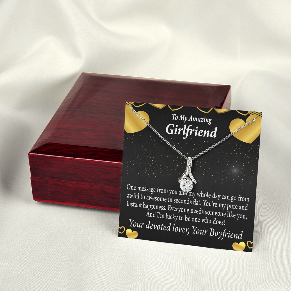 To My Girlfriend Lucky To Have You Alluring Ribbon Necklace Message Card-Express Your Love Gifts