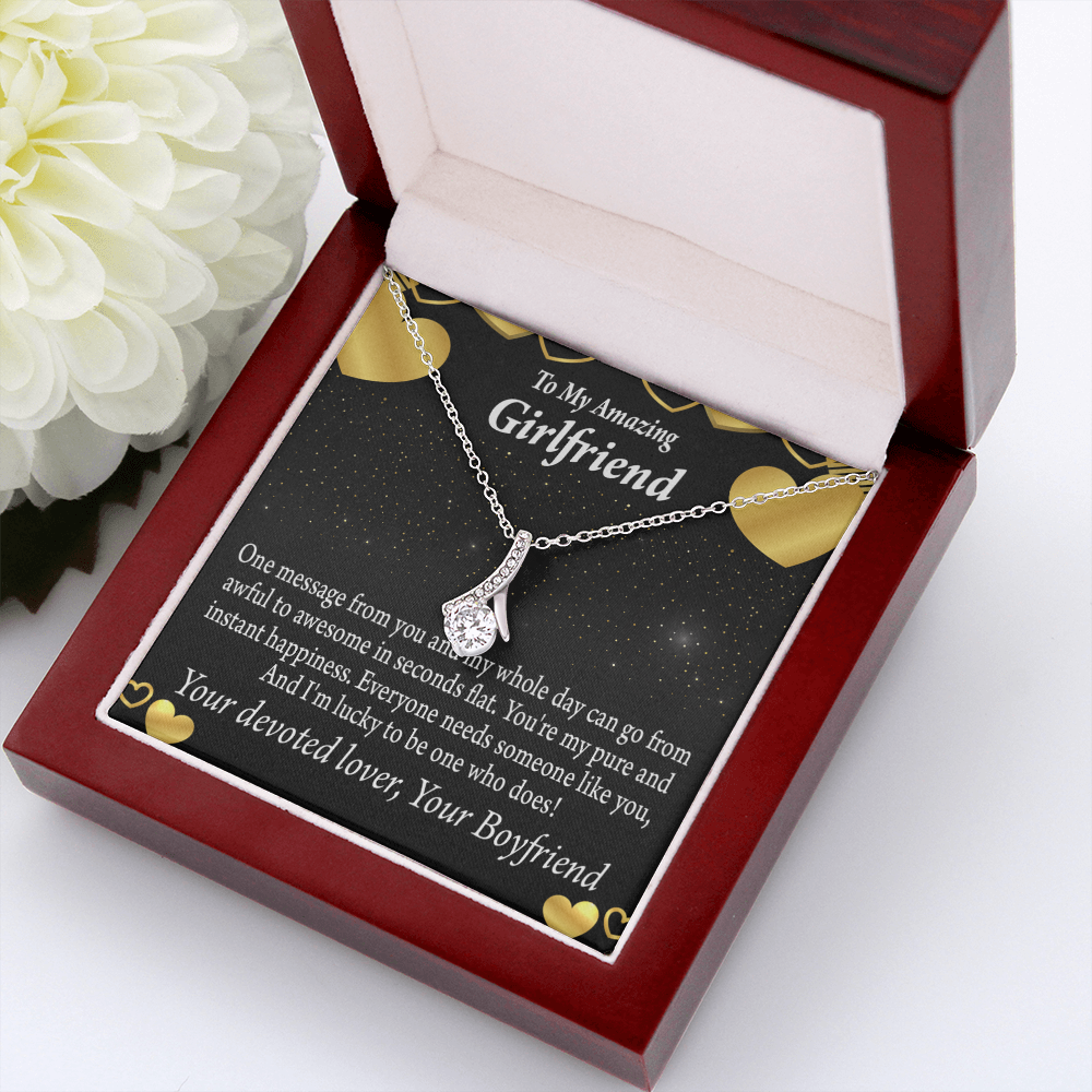 To My Girlfriend Lucky To Have You Alluring Ribbon Necklace Message Card-Express Your Love Gifts