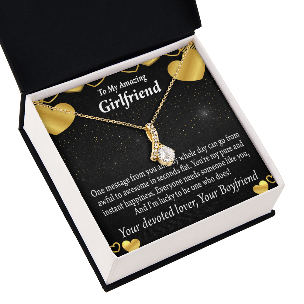 To My Girlfriend Lucky To Have You Alluring Ribbon Necklace Message Card-Express Your Love Gifts