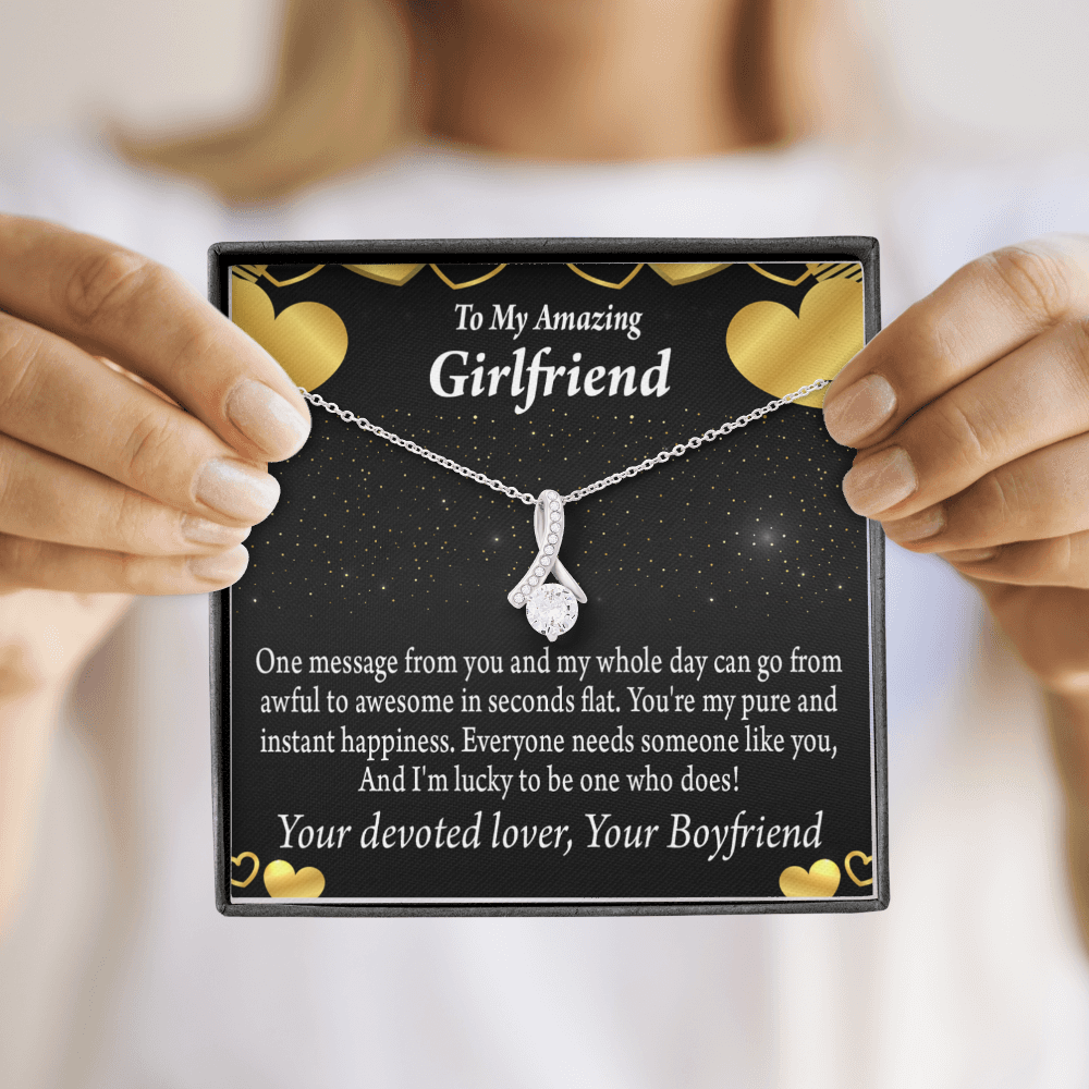 To My Girlfriend Lucky To Have You Alluring Ribbon Necklace Message Card-Express Your Love Gifts