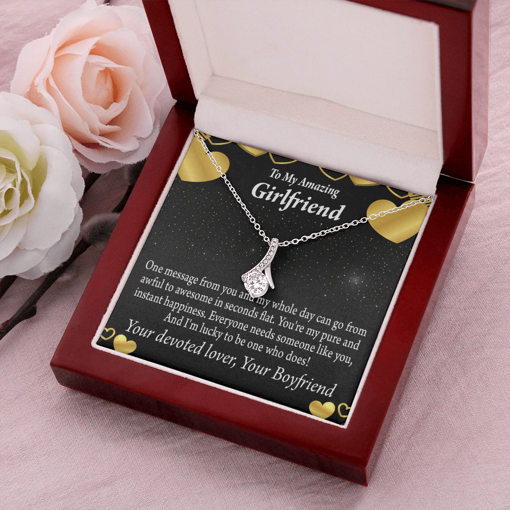 To My Girlfriend Lucky To Have You Alluring Ribbon Necklace Message Card-Express Your Love Gifts
