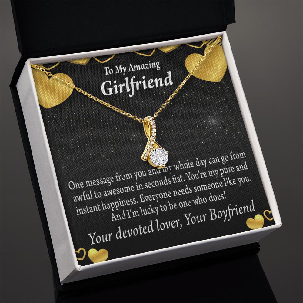 To My Girlfriend Lucky To Have You Alluring Ribbon Necklace Message Card-Express Your Love Gifts