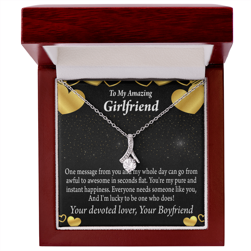 To My Girlfriend Lucky To Have You Alluring Ribbon Necklace Message Card-Express Your Love Gifts