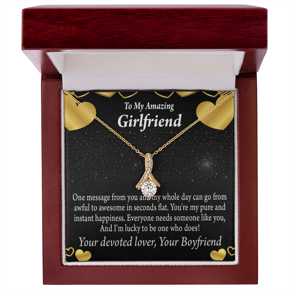 To My Girlfriend Lucky To Have You Alluring Ribbon Necklace Message Card-Express Your Love Gifts