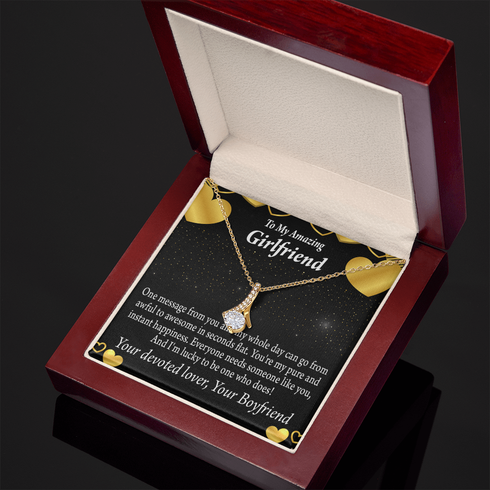 To My Girlfriend Lucky To Have You Alluring Ribbon Necklace Message Card-Express Your Love Gifts