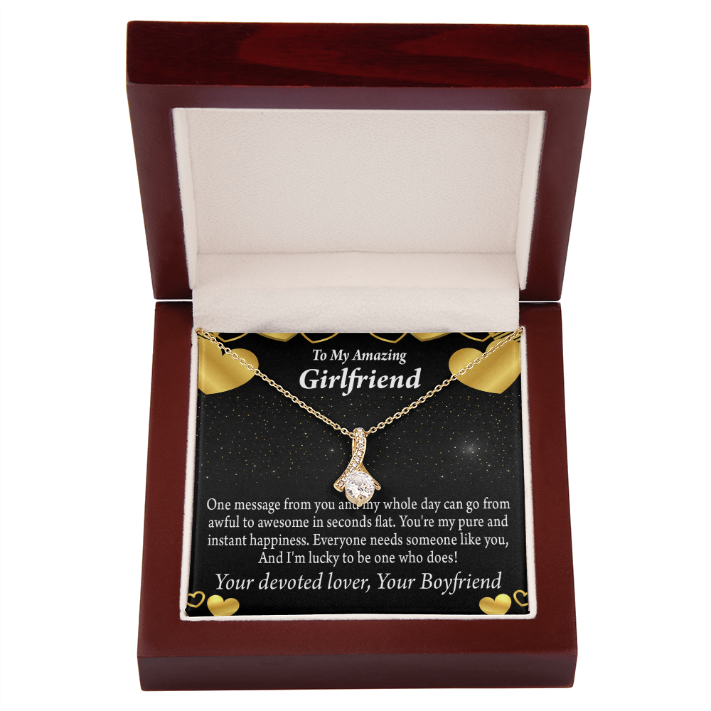 To My Girlfriend Lucky To Have You Alluring Ribbon Necklace Message Card-Express Your Love Gifts