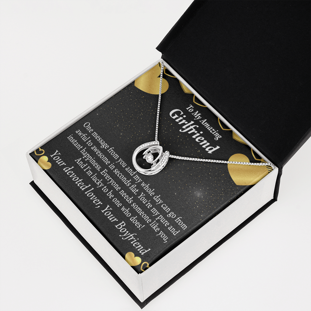 To My Girlfriend Lucky To Have You Lucky Horseshoe Necklace Message Card 14k w CZ Crystals-Express Your Love Gifts
