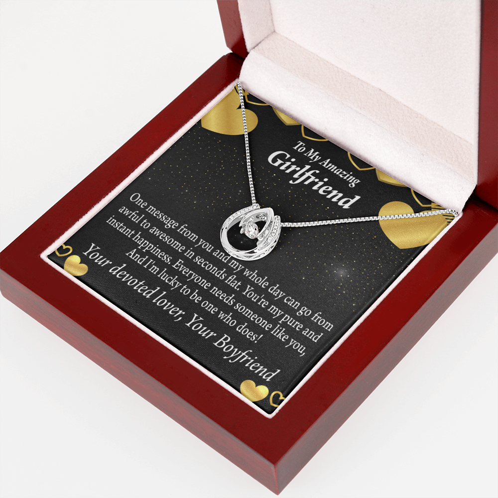 To My Girlfriend Lucky To Have You Lucky Horseshoe Necklace Message Card 14k w CZ Crystals-Express Your Love Gifts