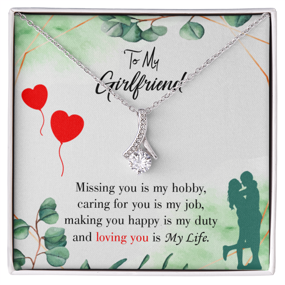 To My Girlfriend Missing You is my Hobby Alluring Ribbon Necklace Message Card-Express Your Love Gifts