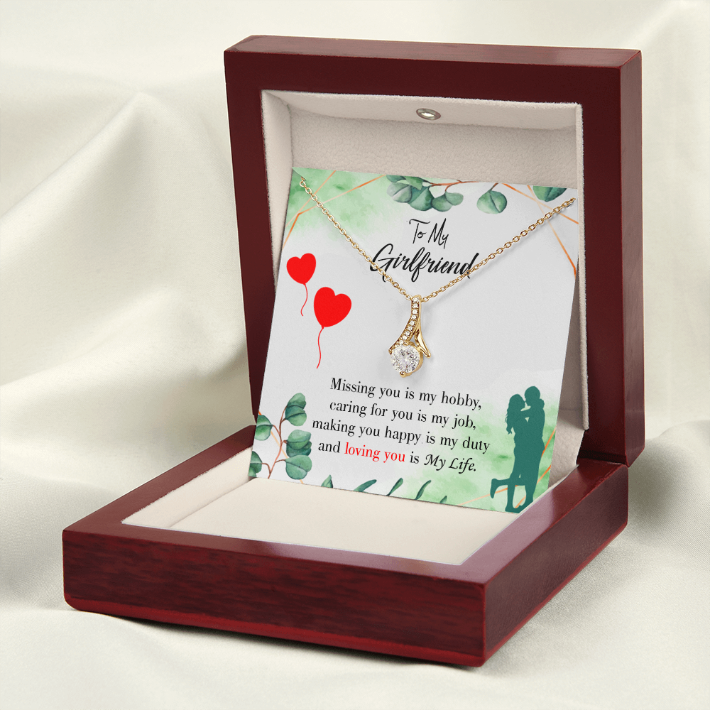 To My Girlfriend Missing You is my Hobby Alluring Ribbon Necklace Message Card-Express Your Love Gifts
