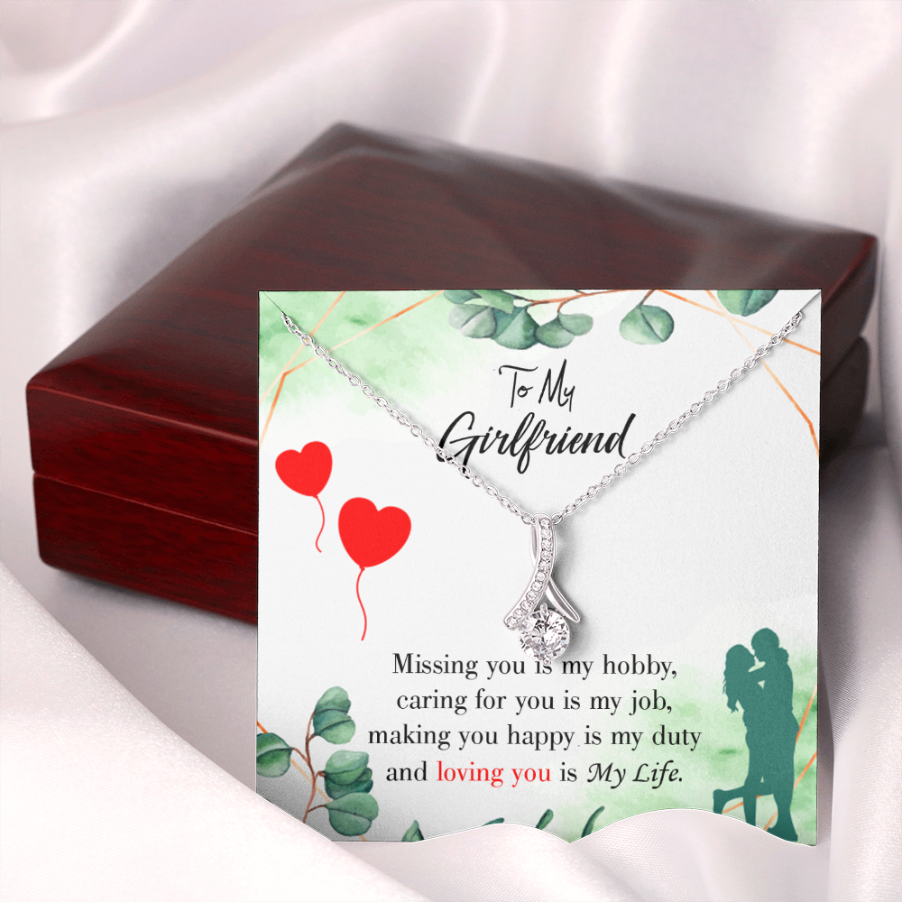 To My Girlfriend Missing You is my Hobby Alluring Ribbon Necklace Message Card-Express Your Love Gifts