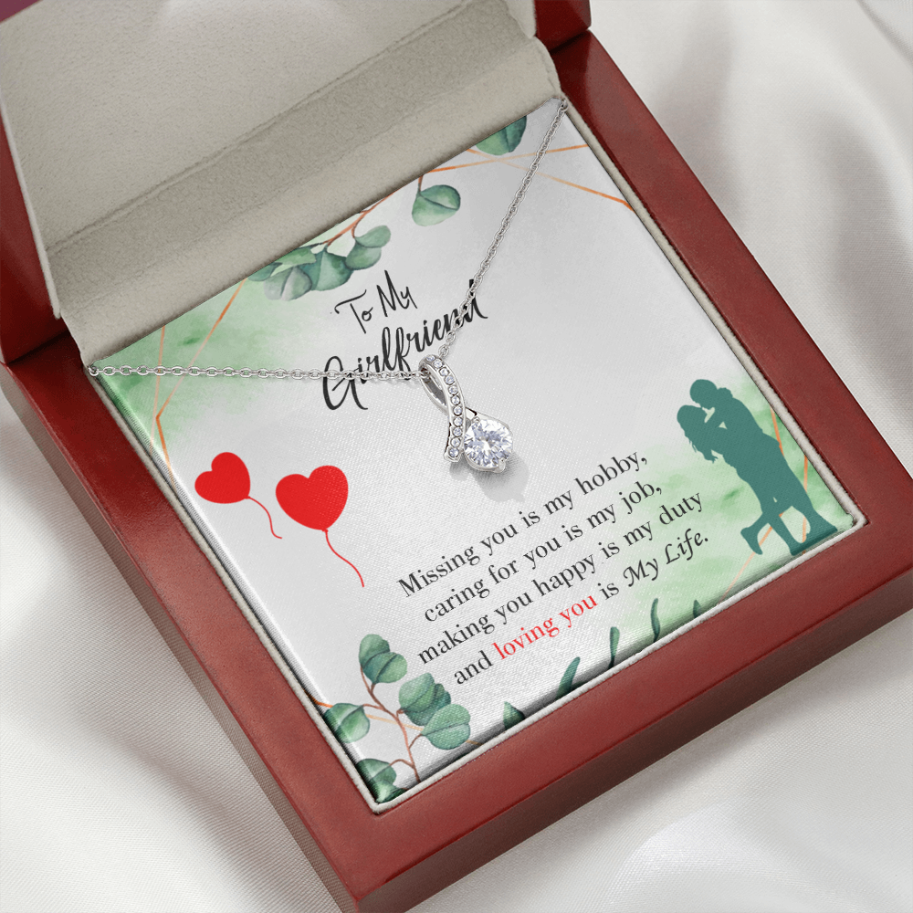 To My Girlfriend Missing You is my Hobby Alluring Ribbon Necklace Message Card-Express Your Love Gifts