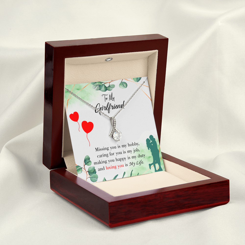 To My Girlfriend Missing You is my Hobby Alluring Ribbon Necklace Message Card-Express Your Love Gifts