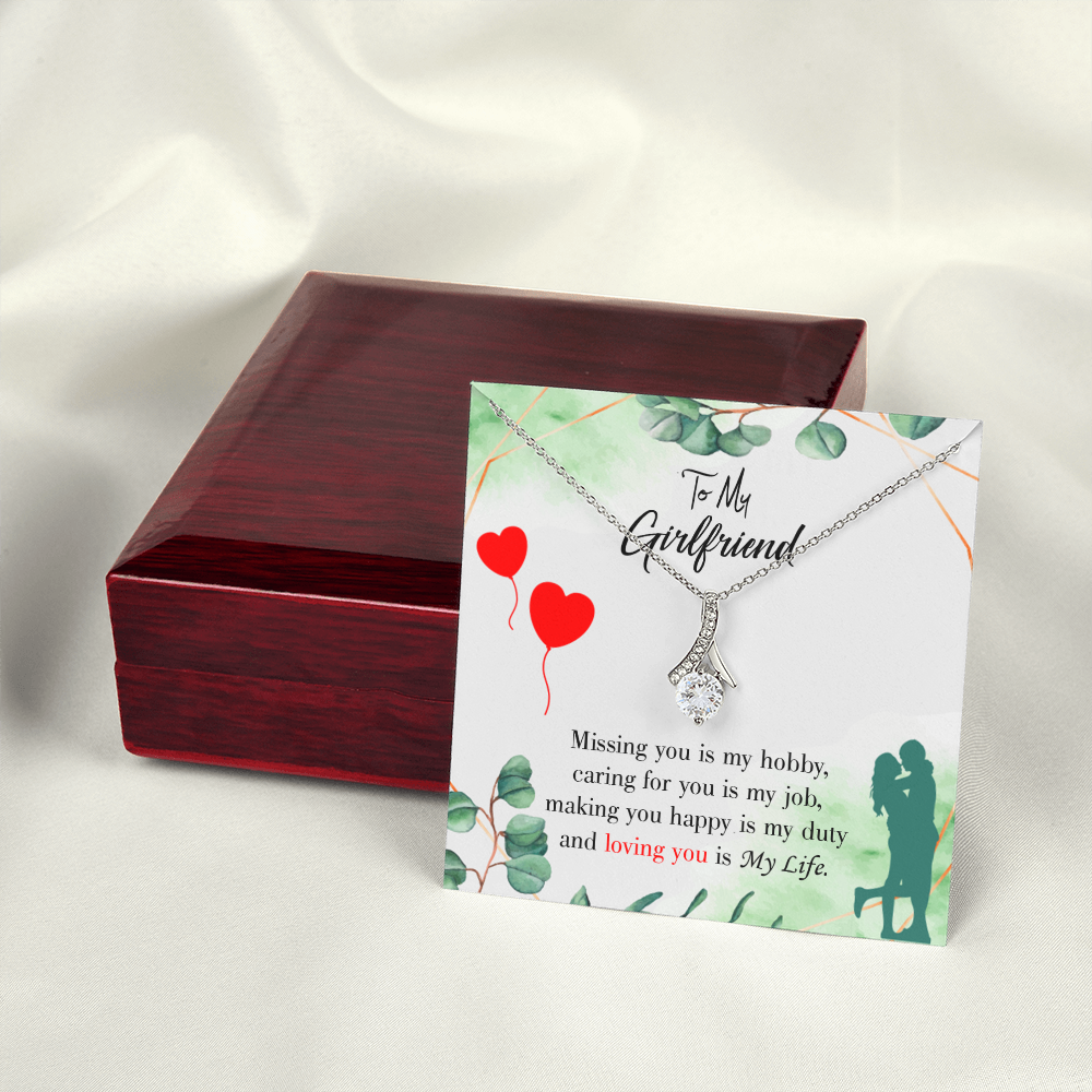 To My Girlfriend Missing You is my Hobby Alluring Ribbon Necklace Message Card-Express Your Love Gifts