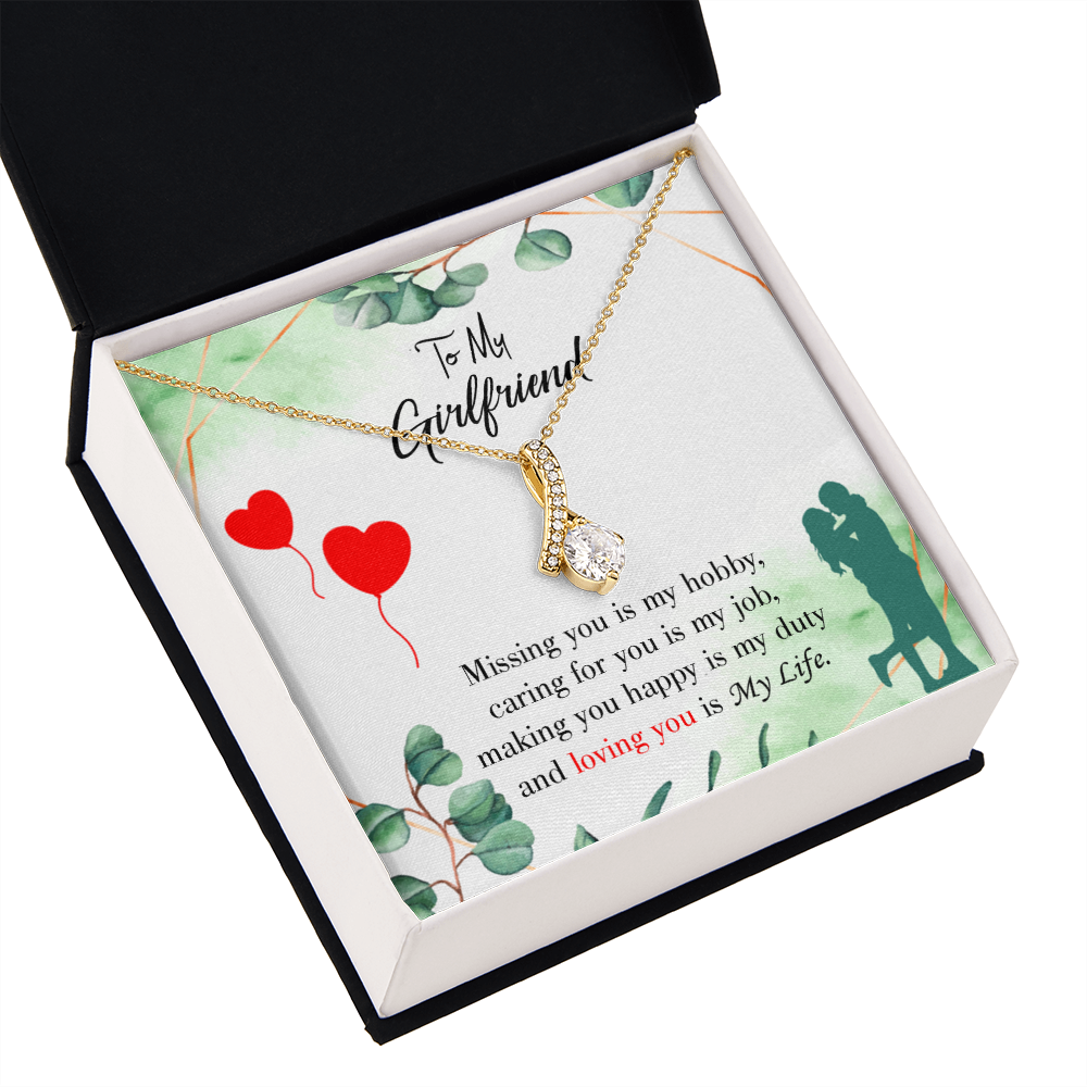 To My Girlfriend Missing You is my Hobby Alluring Ribbon Necklace Message Card-Express Your Love Gifts