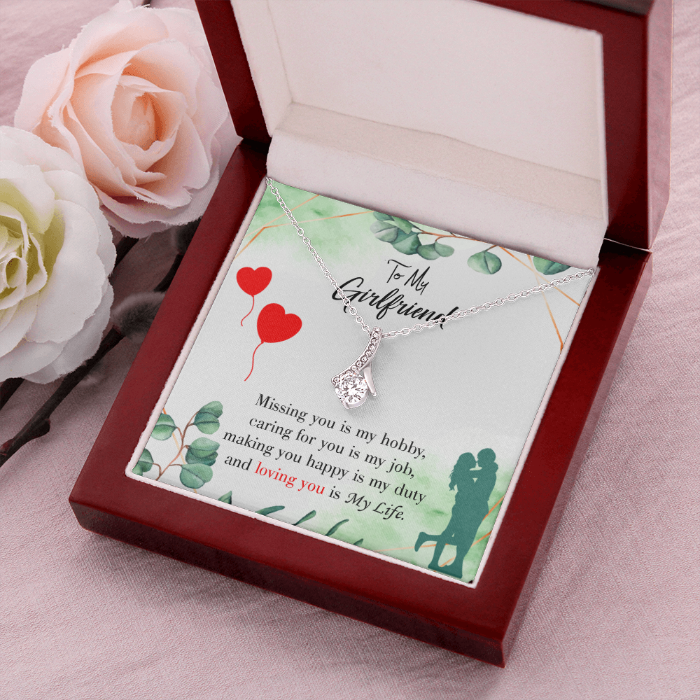 To My Girlfriend Missing You is my Hobby Alluring Ribbon Necklace Message Card-Express Your Love Gifts
