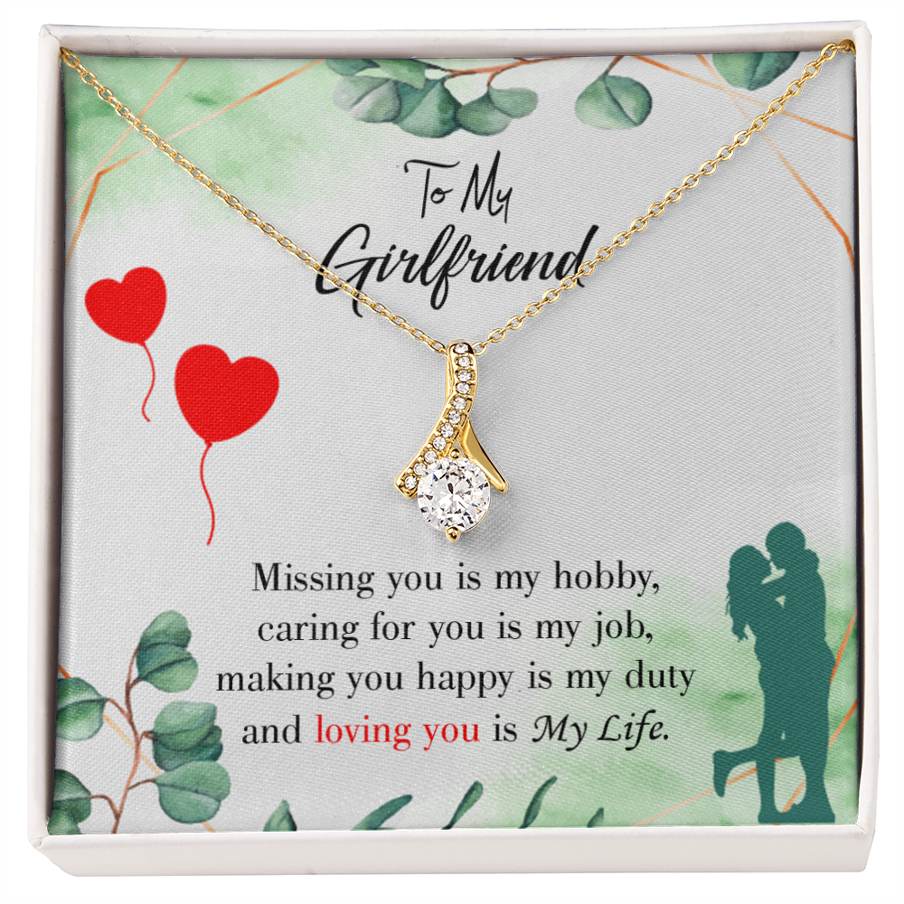 To My Girlfriend Missing You is my Hobby Alluring Ribbon Necklace Message Card-Express Your Love Gifts