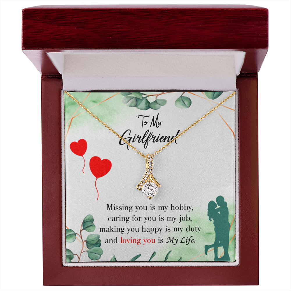 To My Girlfriend Missing You is my Hobby Alluring Ribbon Necklace Message Card-Express Your Love Gifts