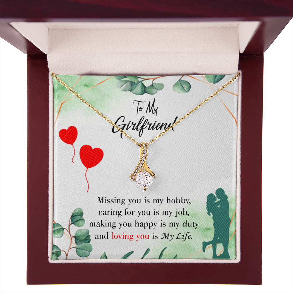 To My Girlfriend Missing You is my Hobby Alluring Ribbon Necklace Message Card-Express Your Love Gifts